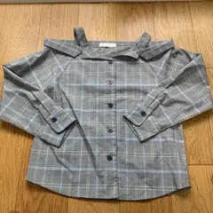M オフショルダー長袖シャツ ブルー　グレー系チェック　セシルマクビー