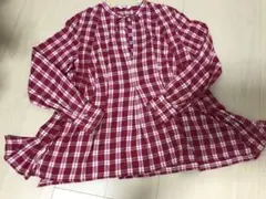★未使用に近い　45rpm ネル素材　チェック　ブラウス　赤系　サイズ2