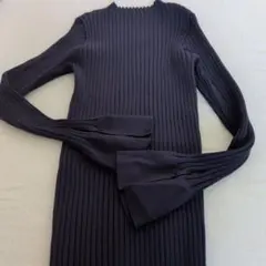 ダークネイビー リブ編み 長袖ニットMila owen