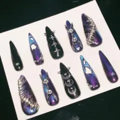 【7】ネイルチップ ハンドメイド ロング Y2K ギャル 量産 パンク 地雷