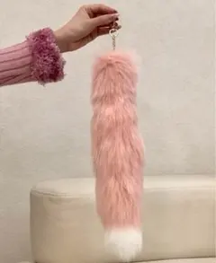 しっぽ ファーチャーム バックストラップ ピンク 白 キーホルダー【40cm】