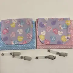 ユニコーン柄　ブルー水玉・ピンク水玉　　移動ポケット２個　クリップ２個　セット