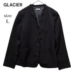 グラシア GLACIER ノーカラージャケット L ブラック オフィスカジュアルのサムネイル