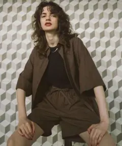 HANNE ハーフスリーブ シャツ セットアップ ブラウン