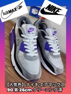 NIKE エアマックス 90 グレー/パープル 26cm クリーニング済