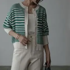 Anss.me♡ランダムボーダーパールボタンニットカーディガン F