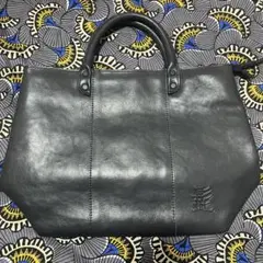 髭ロゴ入り 本革トートバッグ バッグ ネイビー