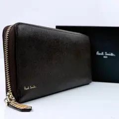 美品 近年 ポールスミス ジップストローグレイン2 長財布 レザー 茶