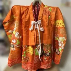 七五三 3歳 女の子 着物 オレンジ 古典柄 御所車 花柄 長襦袢付き 三才 M