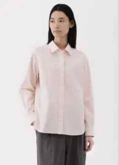 MUJI 洗いざらし　ブロードレギュラーカラー長袖シャツ　ライトピンクストライプ