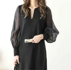 マタニティ 切り替え袖 Vネック ロング シフォン ワンピース