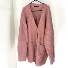 Heather ふわふわカーディガン 丈長め　くすみピンク　触りたくなるモフモフ