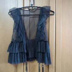 ブラック フリル ベスト ポリエステル