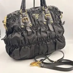 ✨美品✨プラダ ハンドバッグ 2way メタルロゴ ギャザー A4可能