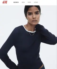 H&M ネイビーブルー長袖セーター ニット