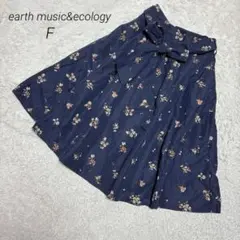 earth music&ecology フレアスカート リボン 花柄 ネイビー