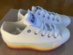 コンバース オールスター 23cm 厚底 ローカット ホワイト カラフル 白