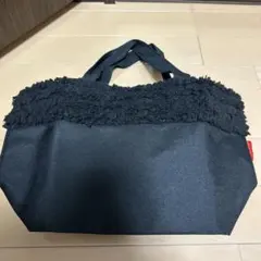 新品未使用　トートバッグ　ボア　チェック　クリスマス　冬　ブラック　黒