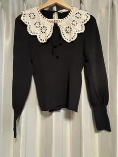 ZARA レース襟の黒長袖トップス