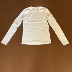美品！UNIQLO リブクルーネック長袖Tシャツ ホワイト Mサイズ