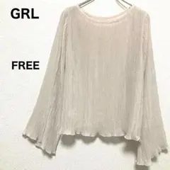 GRL☆ウェーブプリーツトップス☆フレアスリーブ☆シアーブラウス☆シースルー