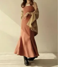 mideal クロスマーメイドフレアキャミワンピース ピンクオレンジ