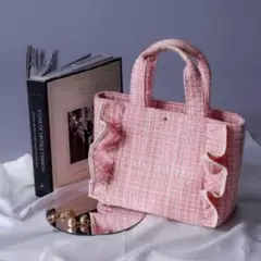 JILL by JILLSTUART ツイードフリルトート小　ピンクツイード