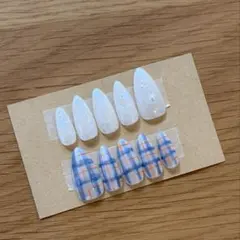 ネイルチップ ちぐはぐ　ぷっくり　ハンドメイド　チェック柄