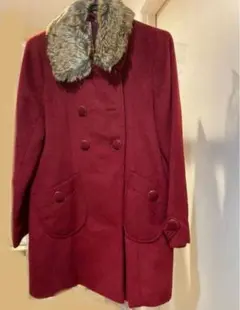 バーガンディ ファー襟ロングコート