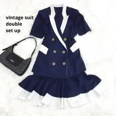 ヴィンテージ✨　ダブルスーツ　バブリースーツ　セットアップ　金ボタン