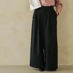 北欧、暮らしの道具店 気軽に品よくシワになりにくいワイドパンツ M ブラック