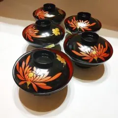漆塗り　吸物椀　合成漆器　５客セット　未使用