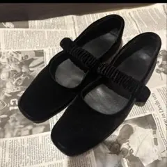 ブラックベルベットフラットシューズ　ベロア　muku ムク　アダムエロペ