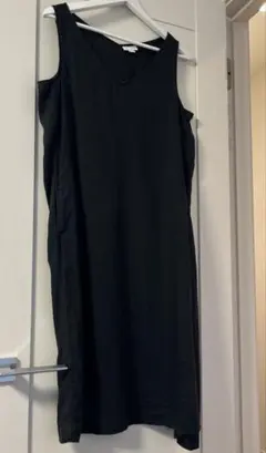 ブラック ノースリーブ ロングワンピース　アシメントリー　リネン