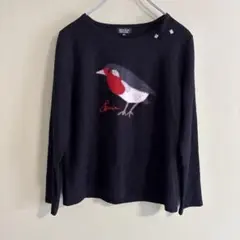 Sonia Rykiel ニット セーター 黒 鳥 刺繍 長袖 46 M