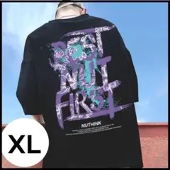【在庫限り】メンズ　Tシャツ　XL　半袖　ブラック　人気　ストリート　ロゴ　韓国