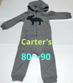 Carter's グレー フード付き ヘラジカ刺繍ロンパース　80〜90