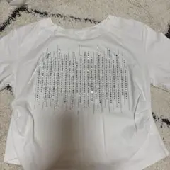ホワイト スパンコール Tシャツ Lサイズ