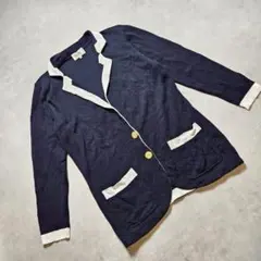 h982H 配色ニットジャケット イタリア製 金ボタン　ネイビー　44　L相当