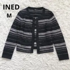 INED イネド　カーディガン ボーダー ニット ラメ 黒 白 Mサイズ9号のサムネイル