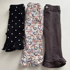 プティマイン フリルフライスパンツ ドット 裾ちびフリルパンツ チャコール/花柄のサムネイル