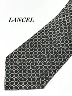 2本目半額 超美品LANCEL 幾何学模様 ネクタイ シルク ビジネス 即発送