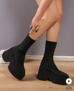 厚底ソックスブーツ ブラック