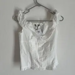 BRANDY MELVILLE フリルタンクトップ ホワイトノースリーブシャツ