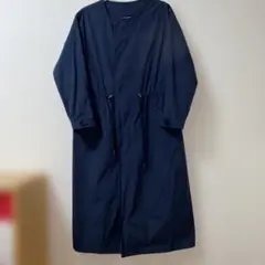 トレンチコート　ロング　Lサイズ　紺色　ノーカラー