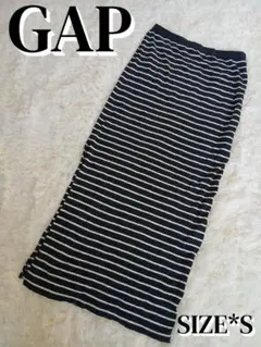 【美品】GAP ギャップ ボーダー ロングスカート マキシ丈 スリット 紺×白S