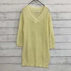 COLZA ニット チュニック M イエロー Vネック春夏 シアー レディース