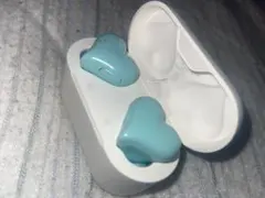 水色 ハート型 ワイヤレスイヤホン