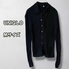 A0073 리브 폴로 가디건 울 100% 칼라 긴 소매 블랙 M