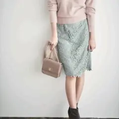 ジャスグリッティー ミントグリーン 花柄レース タイトスカート レーススカート
